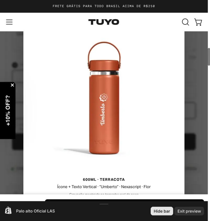 Personalizador na página do produto